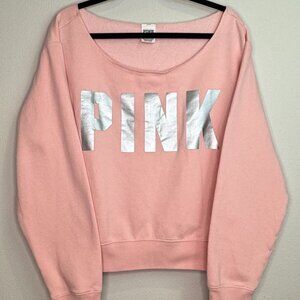 NWOT Victoria’s Secret PINK Pullover Crop Pink Sweatshirt With Silver Women’s XL
